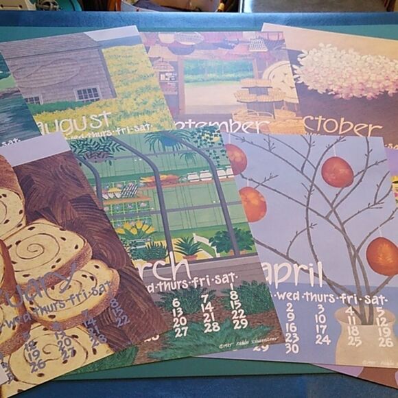 Vintage 1985 Nikki Schumann Poster Calendars in Plastic Frame Cottagecore - Picture 5 of 11